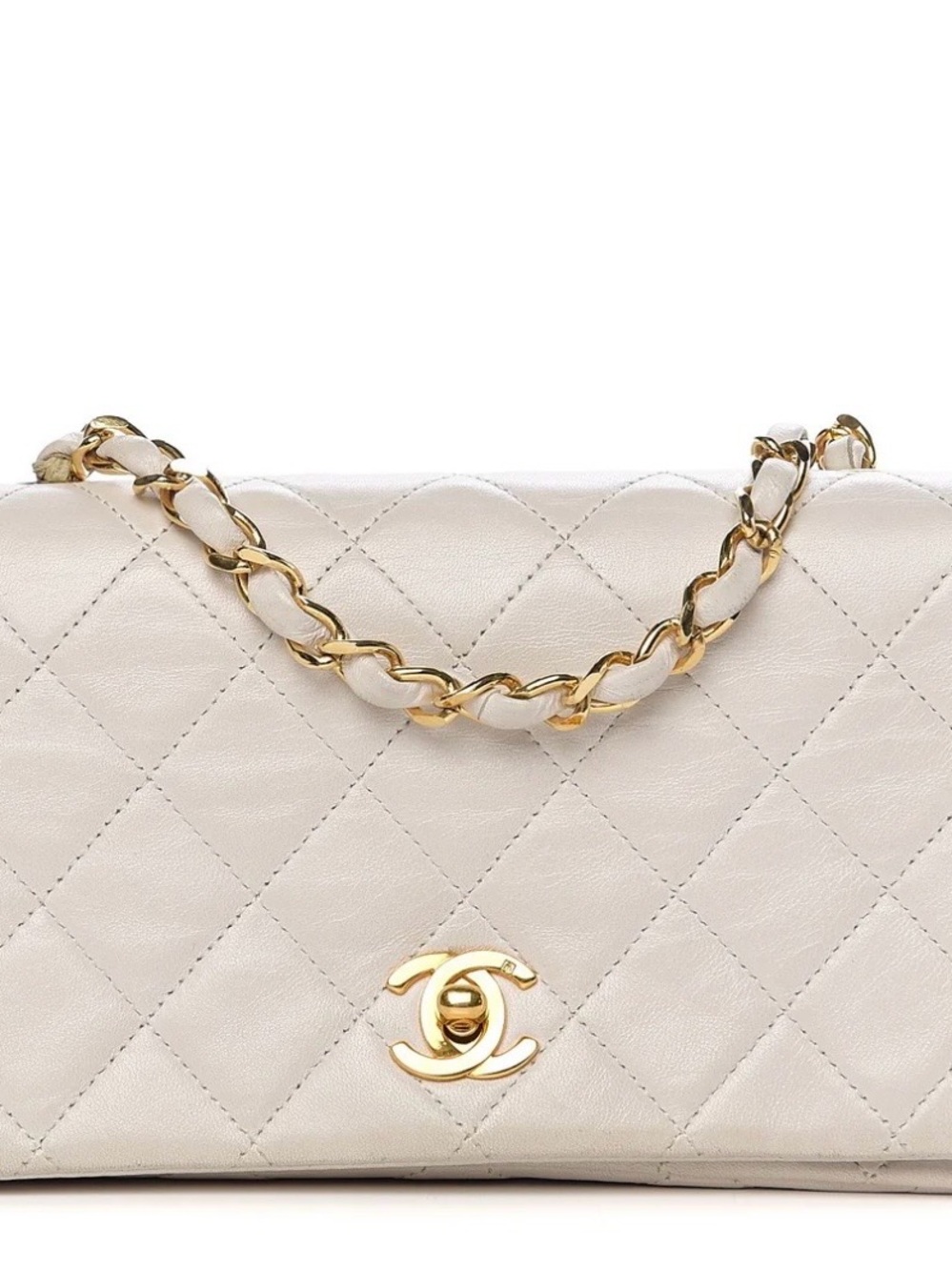 CHANEL Cream Quilted Shoulder Bag with Gold Chain